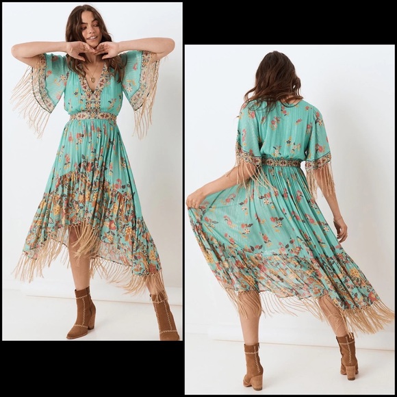 Spell and the Gypsy Collective Floral High Low Tassel Fringe Midi Maxi Dress - Picture 2 of 16